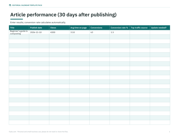 Preview of Printable Article Performance Review Sheet