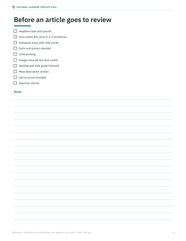 Preview of Printable Style Checklist